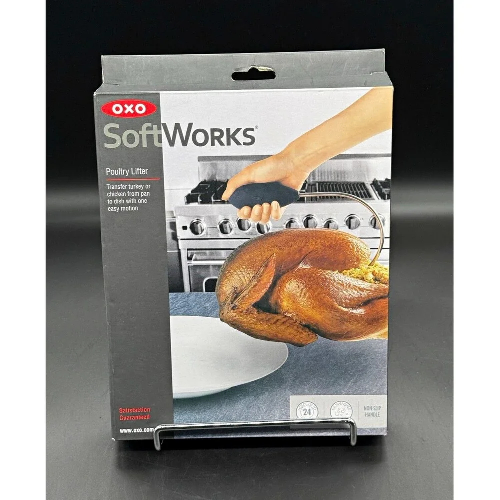 OXO SoftWorks Poultry Lifter, Non-Slip Plastic Handle, Silver/Black